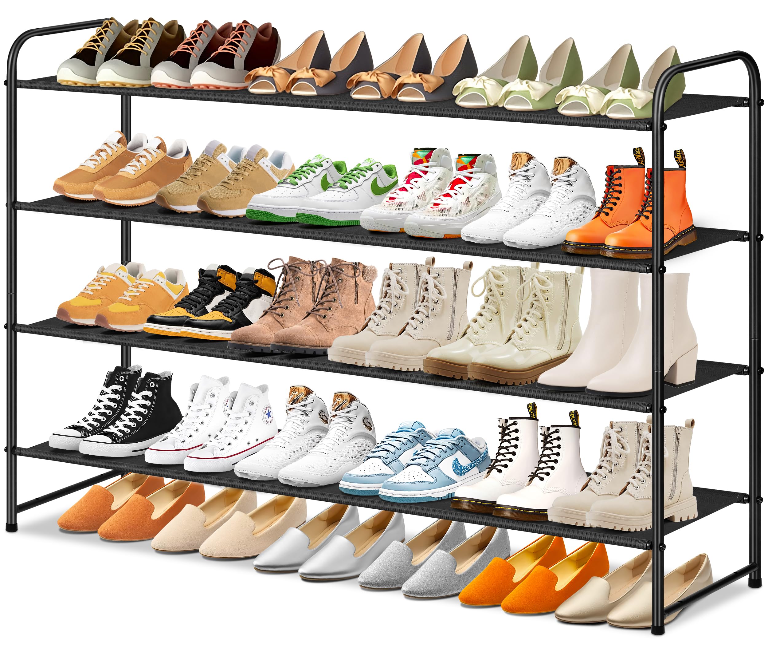 Sleeping Lamb Long 4-Tier Shoe Organizer For Closet, Stackable Wide Shoe Rack Holds 30-Pairs Low Shoe Shelf Storage For Bedroom,